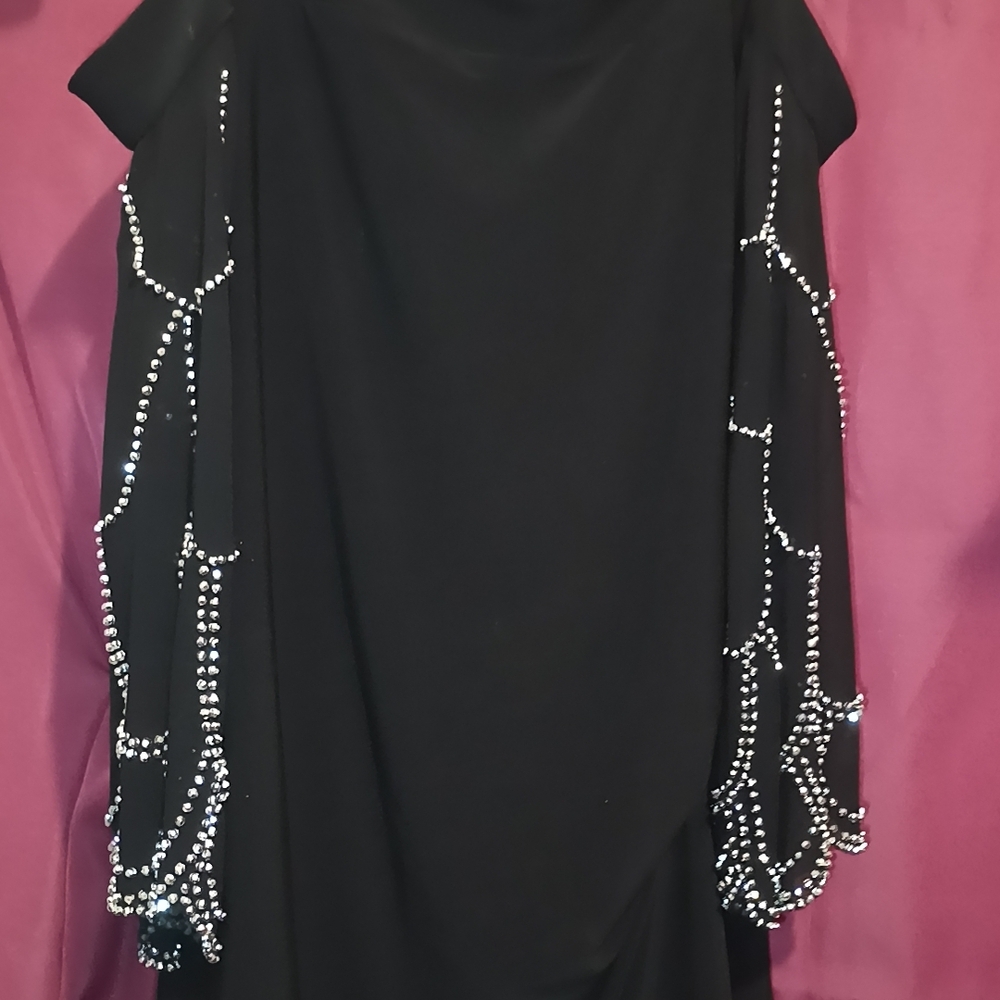 Black Dress with Rhinestone Embellished Sleeves